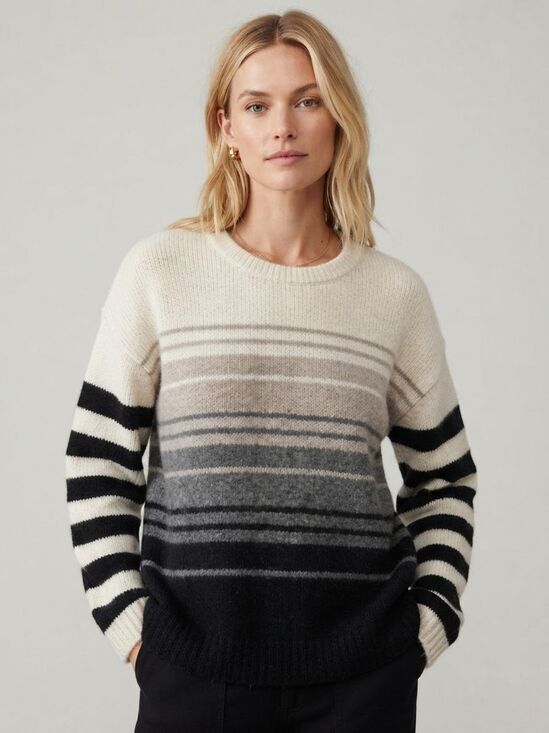 Label + Thread Sweaters - Women’s Alpaca Blend Oversized Sweater Extra Long Sleeves Neutral Ombré Medium